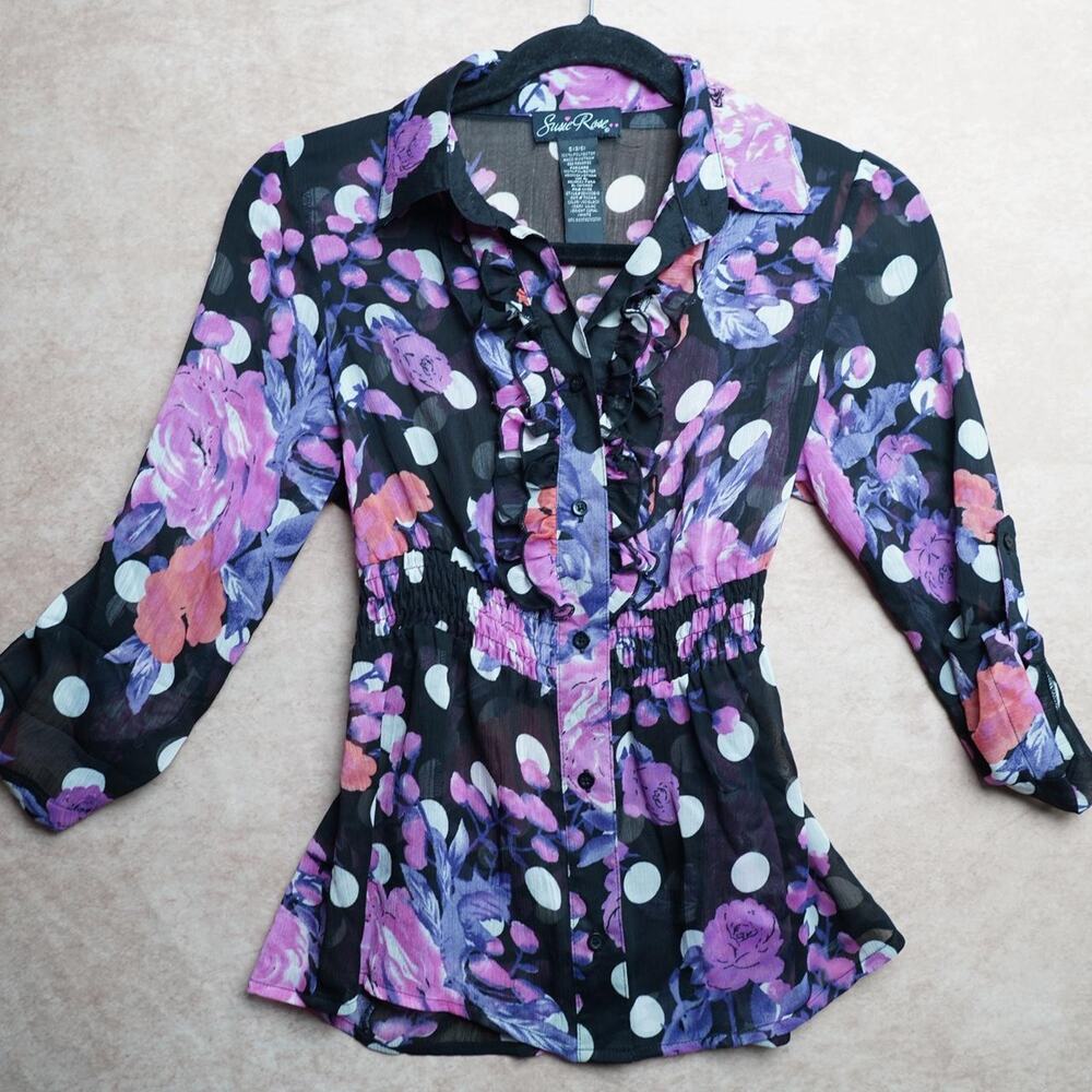 Susie Rose Floral Ruffle Blouse Y2K S